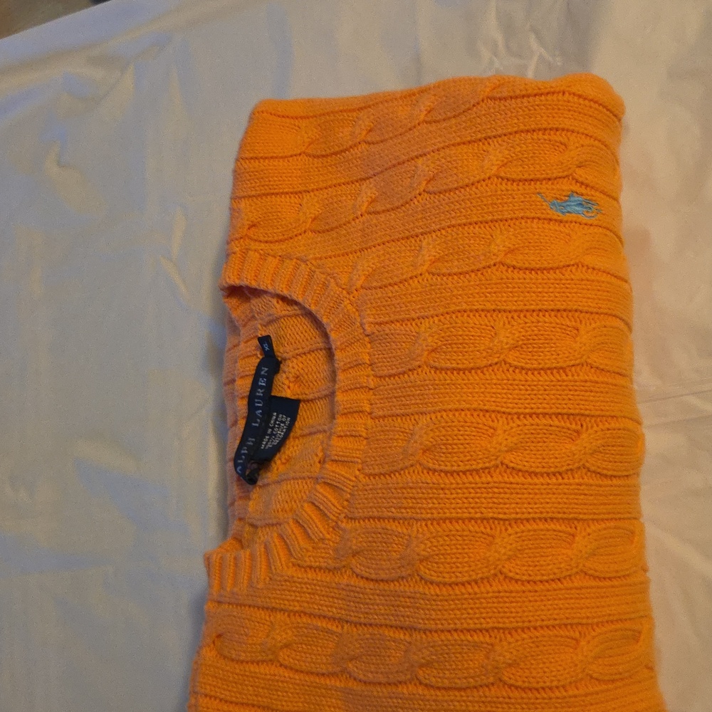Ralph Lauren Vibrant Orange Cable Knit Sweater - Picture 3 of 6